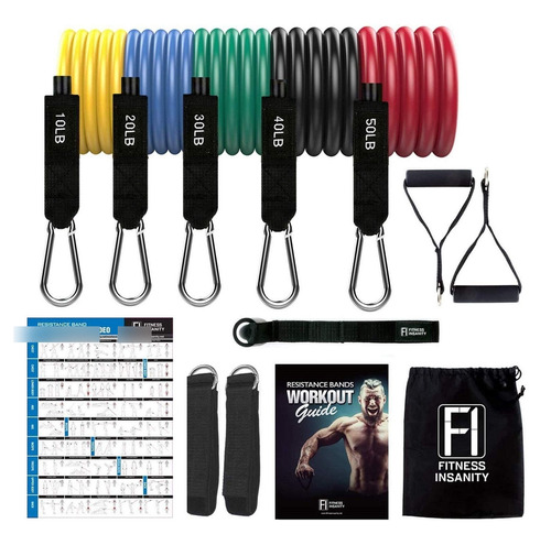 Fitness Insanity - Juego De 5 Bandas De Resistencia Para Ej. Color Amarillo, azul, verde, negro y rojo