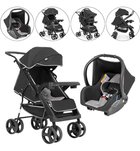 Carrinho De Bebê 2x1 Tutti Baby Joy Ll Preto Com Cinza