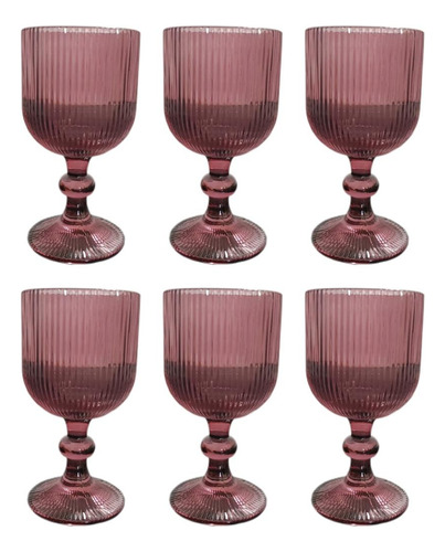 Set 6 Copas 325 Ml Cristal Vidrio Colores Vintage Labrado