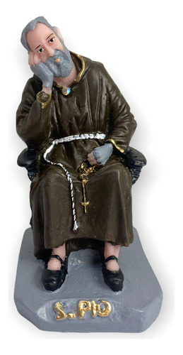 Escultura Padre Pio Sentado 11 Cm Em Resina