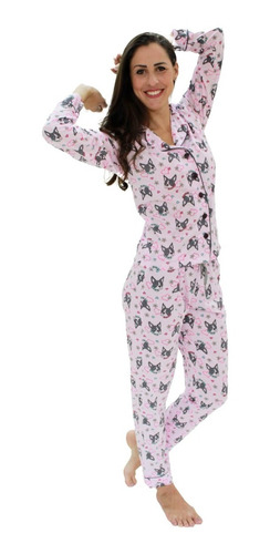 Pijama De Frio Feminino Longo Botões Quentinho Inverno Dogin