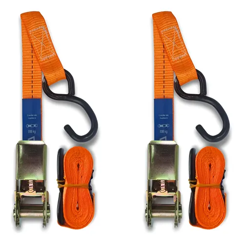 2x Kit Cinta Catraca 800kg Reforçada Amarração Carga Moto Laranja