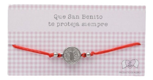 Pulsera Marila De Hilo Ajustable Con San Benito En Acero