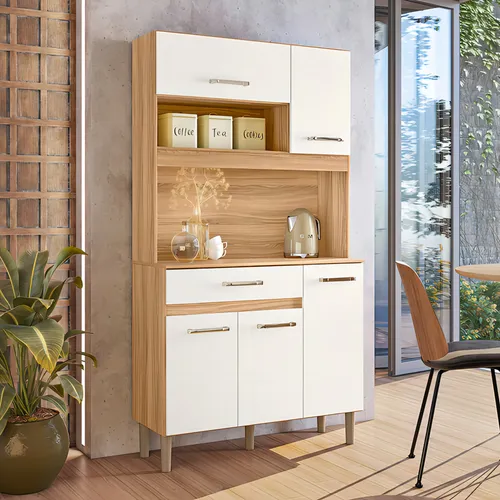 comprar Jogo Armário De Cozinha Compacto Magazin Com 5 Portas E 1 Gaveta Multiuso E Bancada Multifuncional Cor Freijó E Off MS Maciel & Signorini