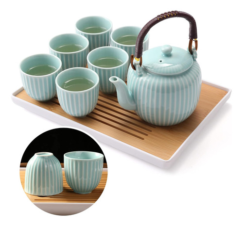 Juego De Té Japonés, Juego De Té De Porcelana Cian-a...