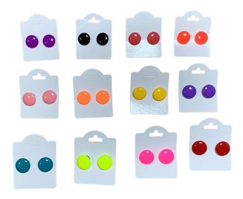 Brincos D/resina Botão Pequeno+brinde Kit Com 12 Pares 1,5cm