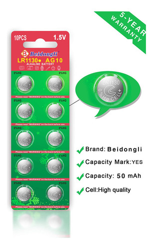 Batera Lr1130 Ag10 De 1.5 V De Larga Duracin De Pilas Alcali
