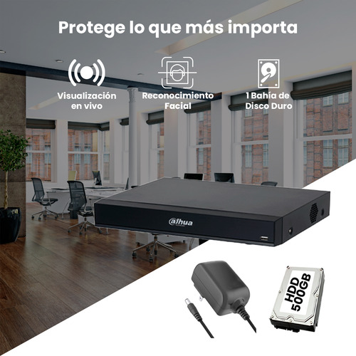 Kit Cronos Dvr Dahua Xvr7104he-4k-i3-p500 4 Canales 4k Con Ia +hdd 500gb H.265+ 2 Canales De Reconocimiento Facial Protección Perimetral 8 Entradas Y 3 Salidas De Alarma Xvr7104he Cctv