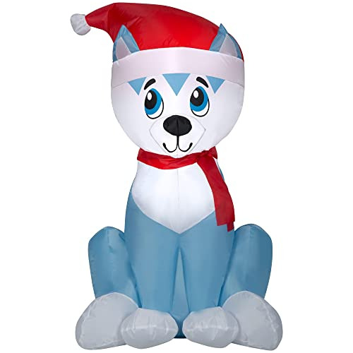 Tierno Perro Husky Gorro De Santa De 3.5 Pies, Inflable...