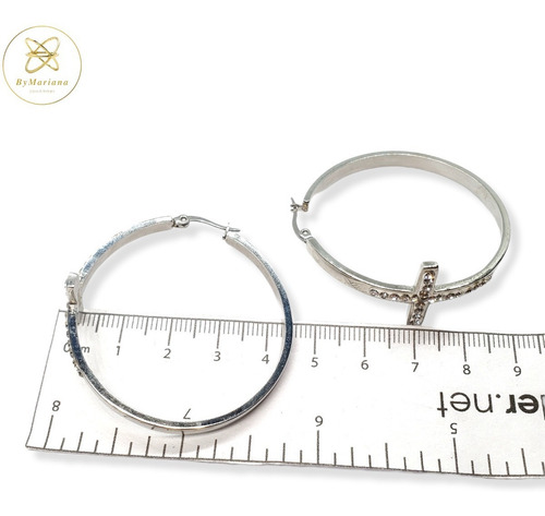 Imagen 4 de 5 de Aros Acero Quirurgico Cardinal Argolla Cruz Cubic 40 Mm