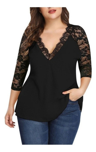 Pull Bead Women's Top Mid Lace Long Sleeve Chiffon Collar