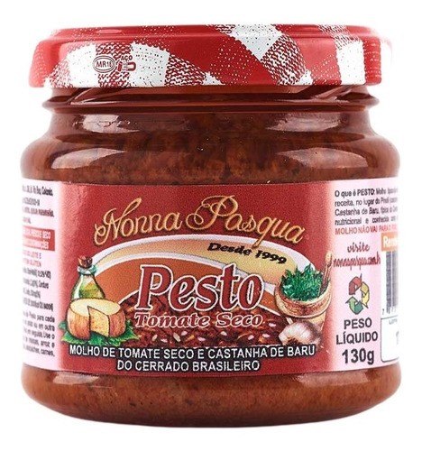 Pesto De Tomate Seco C/ Castanha De Baru - 130g (sem Glúten)