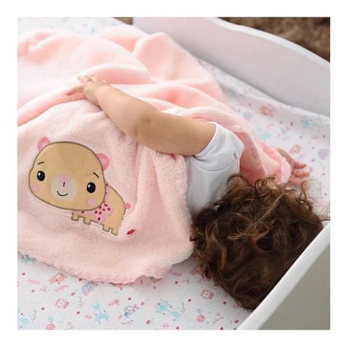 Manta Cobertor Infantil Antialérgico Bebê Fisher Price Cor Rosa Animais