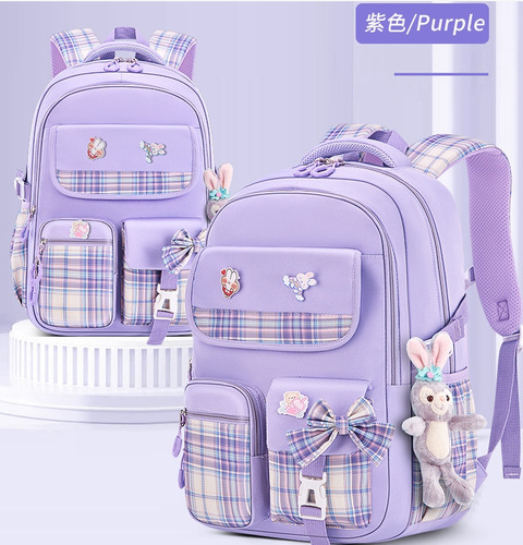 Mochila escolar de estilo dulce y lindo para niñas 2024, nuevo color púrpura/grande