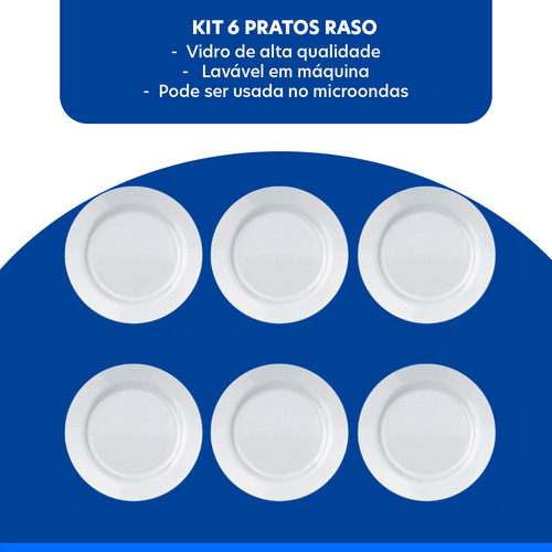 6 Prato Raso Opaline Menu 24 Cm Resistente Imediato Cor Branco