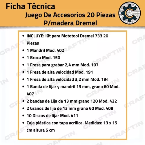 Dremel 20-PC WOOD KIT, Kit Bois, Kit Para Madera 26150733AB