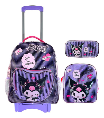 Mochila De Llantas Lonchera Y Lapicera Hello Kitty, Kuromi 3 Morado Kuromi