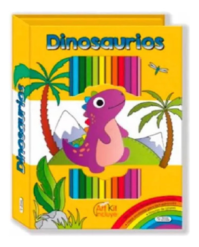 Libro Art Kit Dinosaurios Para Colorear Tapa Dura C Lapices