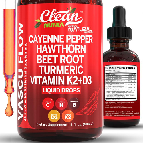 Clean Nutra Chilli Drops Suplemento Líquido + Elfleaf Hawthorn Berry, Vitamina D3 K2 Remolacha Extracto En Polvo