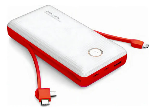 Power Bank Carregador Portátil Universal 20000mah Cor Branco E Vermelho