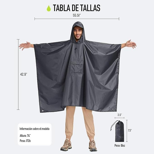 Poncho De Lluvia 3 En 1, Impermeable Resistente For Hombre,