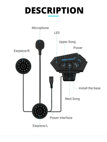 Imagen 5 de 7 de Auricular Casco Moto Bluetooth Intercomunicador Pack 2 Unid