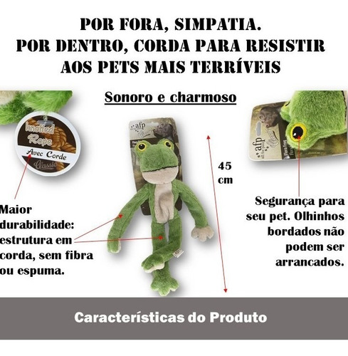 Brinquedo Resistente Cachorro Pelúcia/ Corda Afp Urso/ Sapo