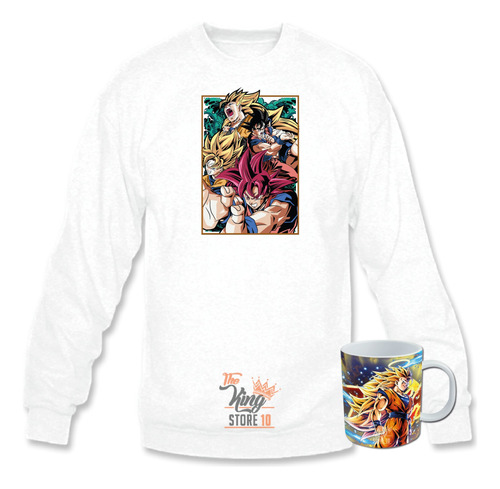 Poleron Polo + Taza, Goku Transformaciones, Saiyajin, Dios, Dragon Ball, Xxl