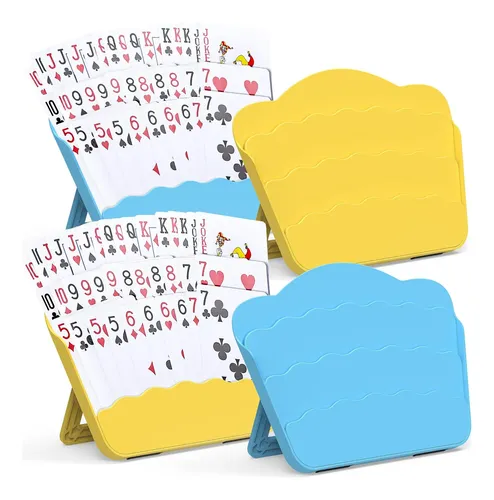 LotFancy Tarjetero De Madera De Pino De 3 Niveles – Soporte Para Cartas De Juego Manos Libres, Para Más De 70 Cartas, Ideal Para Mayores, Niños Y Partidas De Poker O Bridge