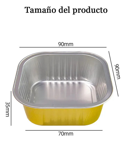 BANNA 50 Molde Para Tarta De Aluminio Desechable Con Tapa+cuchara,5 oz Mini Moldes para Tartas, Moldes Cuadrados de Foil para Tartas de Bodas, Fiestas y Cumpleaños, 9*9*3.5cm,Dorado