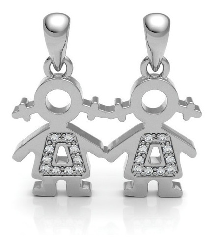 Imagen 1 de 10 de Dije 2 Niñas Con Circonias Y Plata .925 Agálea Joyería