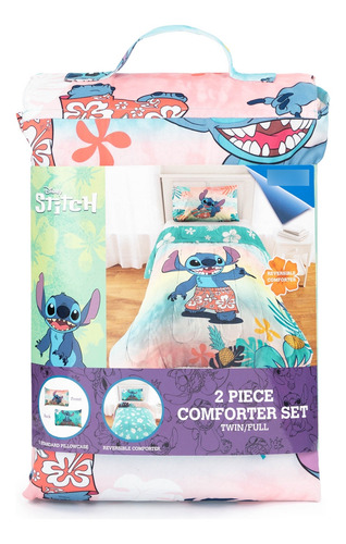 Edredon Lilo Y Stitch 2 Pz Para Individual O Matrimonial *sk Color Azul Claro