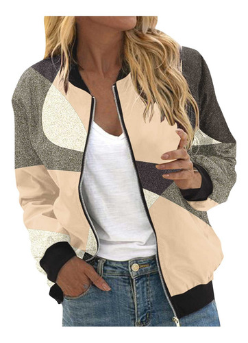 Casaco Feminino R, Cardigã Estampado, Jaqueta Com Zíper, Lon