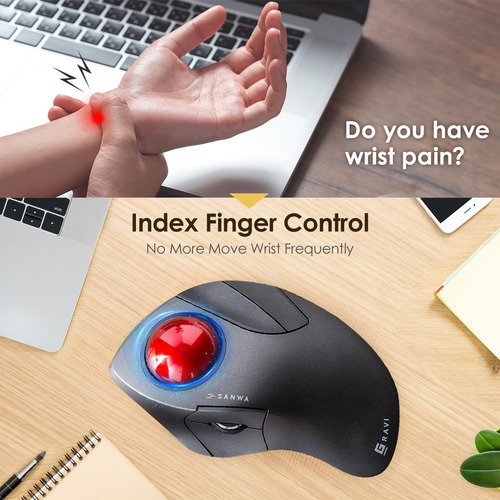 Trackball Inalámbrico Ergonómico Sanwa Bluetooth 5.1 + 2...