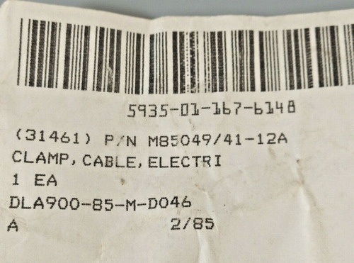 Milspec M85049/41-12a Clamp Cable Electrical Eeo