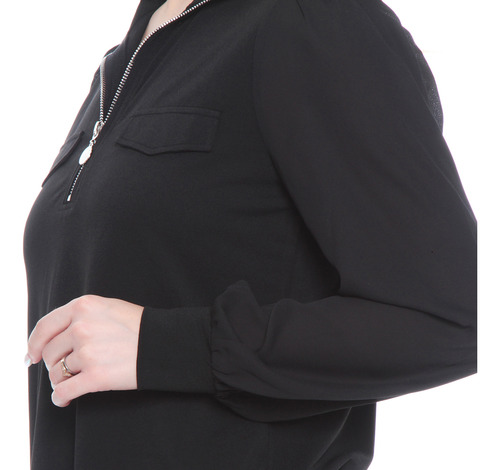 Blusa Wados Solida Scote V Con Cierre En Bolsillos