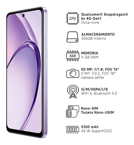 Celular Oppo A40 4gb Ram 256gb Almacenamiento Interno Lila Red 4g Qualcomm Snapdragon Pantalla Amoled 6.67