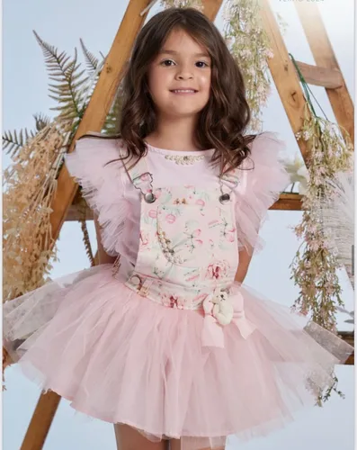 Vestido salopete E Blusa Infantil Yoyo Luxo Com Saia Tule