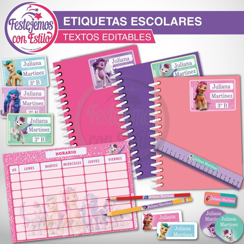 Imprimible My Little Pony Etiquetas Escolares Texto Editable