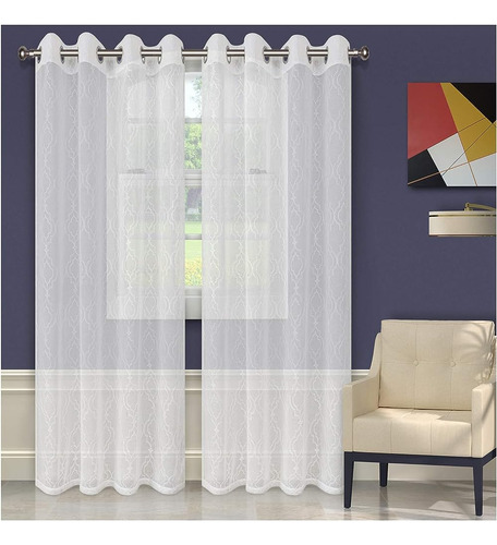 Superior Moderno Bordado Imperial Enrejado Sheer Grommet Jue