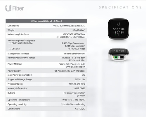 Ubiquiti Onu Gpon 1-1000 1-sc/apc Sm B+ Con Clickbox