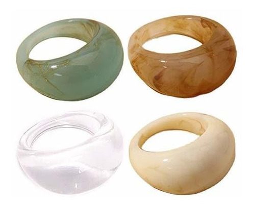 Anillos - Set Resin Colorful Wide Thick Dome Knuckle Finger 