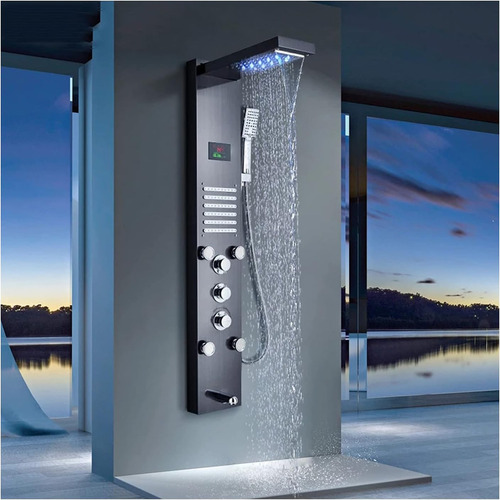 Regadera De Columna Con Hidromasaje Panel De Ducha Luz Led