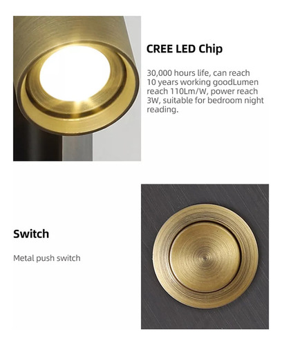 2 Luces De Lectura, Lámpara De Cabecera De Pared, Luz De Lec