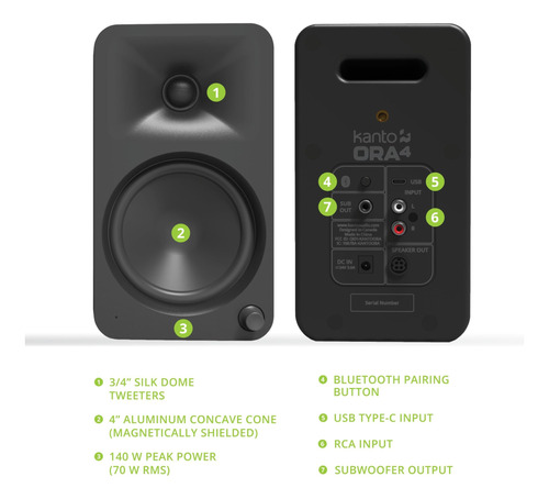 Powered Reference Speakers Kanto Ora4 140w W/ Bluetooth 5.0