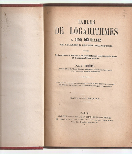 Tables De Logarithmes Houel Gauthier Villars