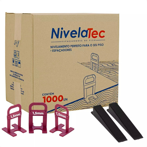 Kit 1000 Niveladores 1,5mm + 100 Cunhas Slim Clip Para Assentar E Nivelar Porcelanato Piso Cerâmica Nivelatec