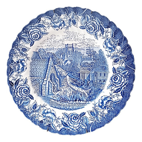 Plato Decorativo Porcelana Inglesa 25 Cm Azul Country Scenes