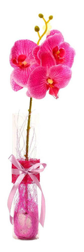 Florero Adorno De Cristal 40 Cm Orquídeas Fucsia