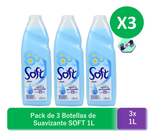 Suavizante Soft Clásico Liquido 1 Litro Pack X3 (3l)